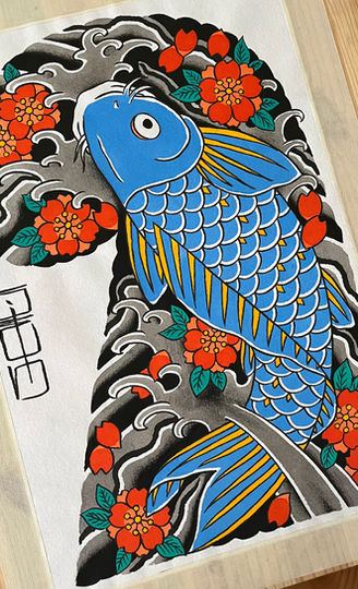 japanische koi gemalt mit washi papier und tinte in berlin bei sergi esparo tattoo aka yobori berlin