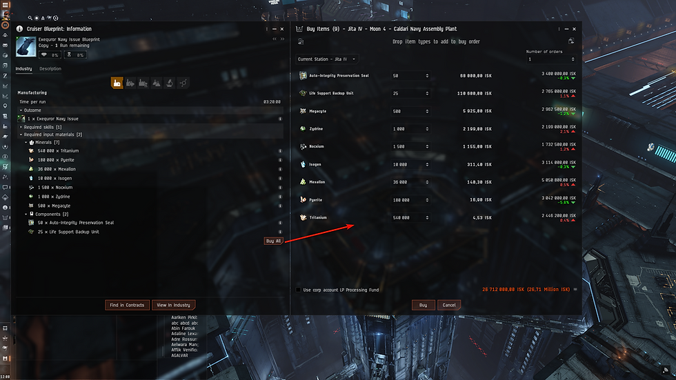 Clicking "Buy All" will bring out a Multi-buy menu with all the input materials in it.