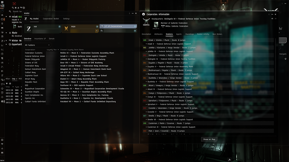 The LP part of the Wallet (to the left) will show you the closest station where you can redeem the LP. Showing additional info about the corp will display a full list of stations where the LP can be used.
