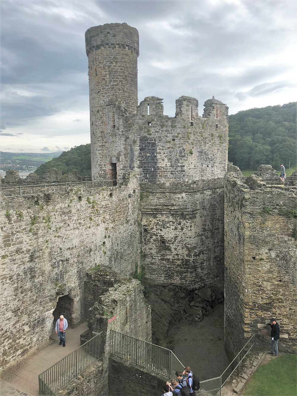 A great stone wall separated the Outer Ward from the Royal Inner Ward of Conwy Castle. Bakehouse Tower of Conwy Castle in center of the picture