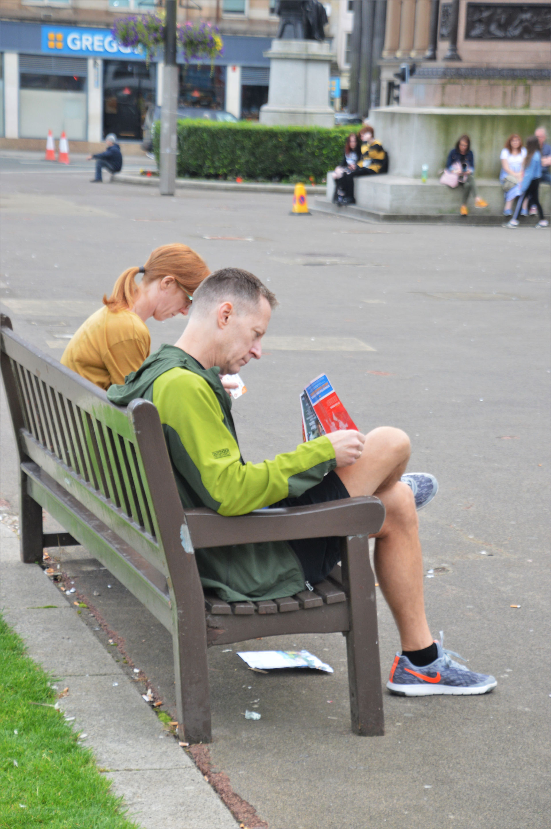 Relaxing on a park bench in St George's Square