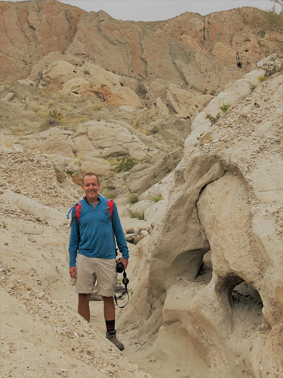 Wind and rain erosion cavities in sedimentary rocks along Indio Hills Badland Loop Trail