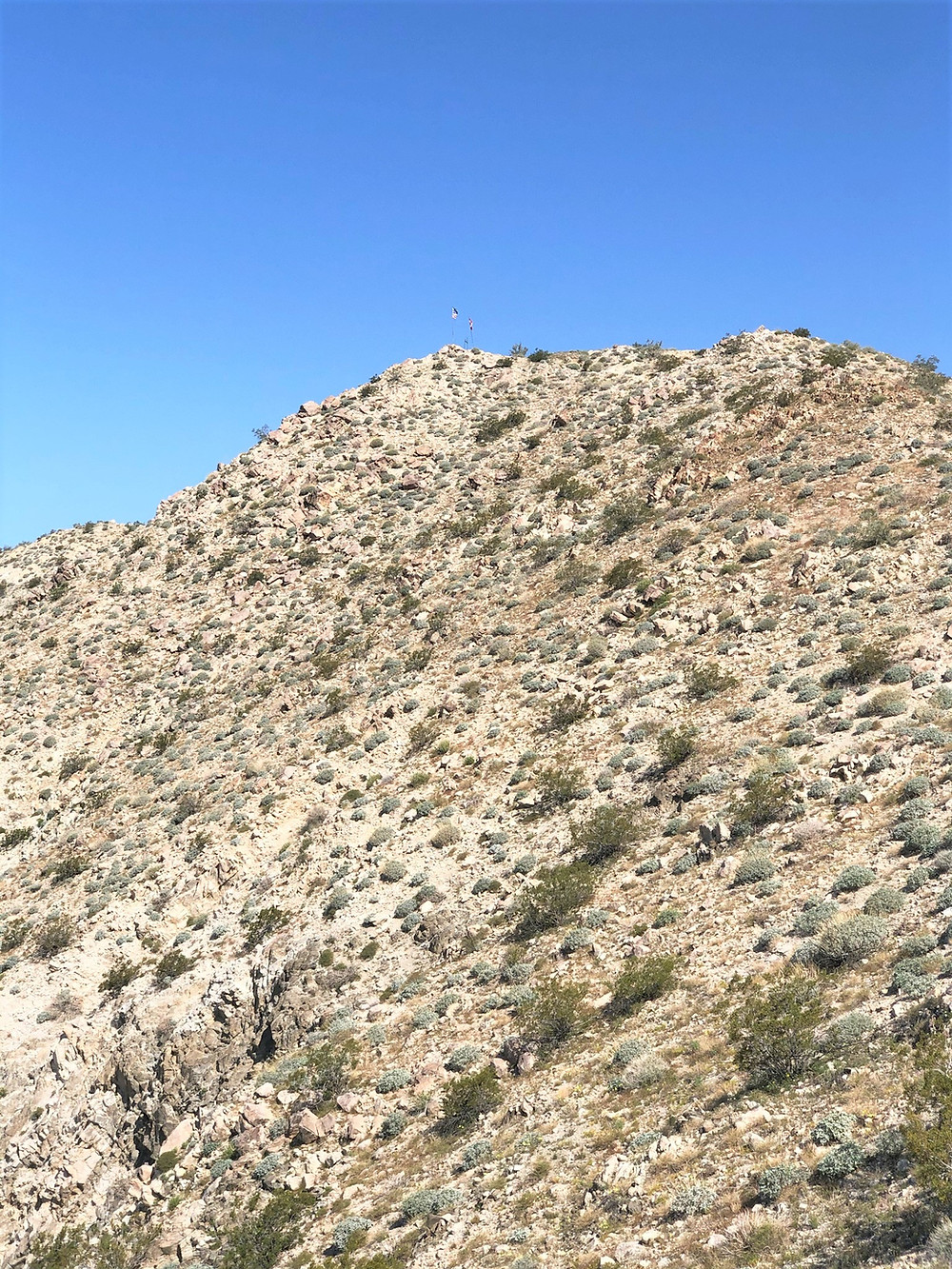 Hiking the Chocolate Drop Trail to Flag Hill in foothills of Little San Bernardino Mountains in Desert Hot Springs