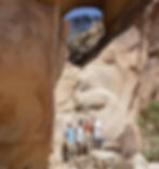 standing under Garretts Arch in Joshua Tree National Park