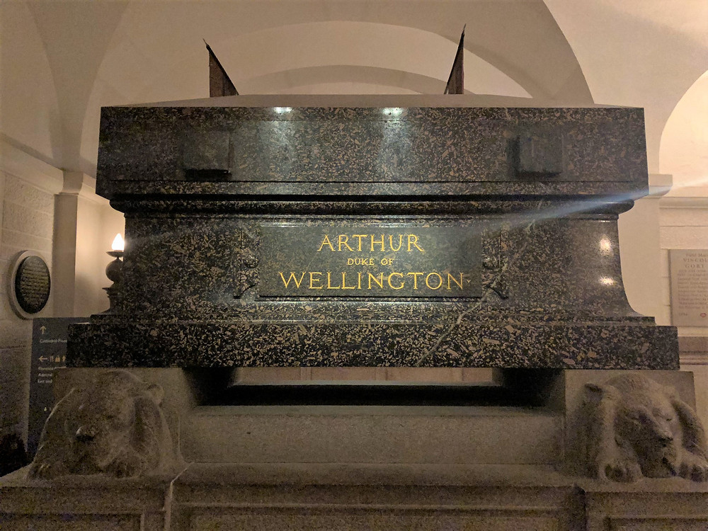 The tomb of the Duke of Wellington, who defeated Napoleon at the Battle of Waterloo in St Paul's Cathedral in London