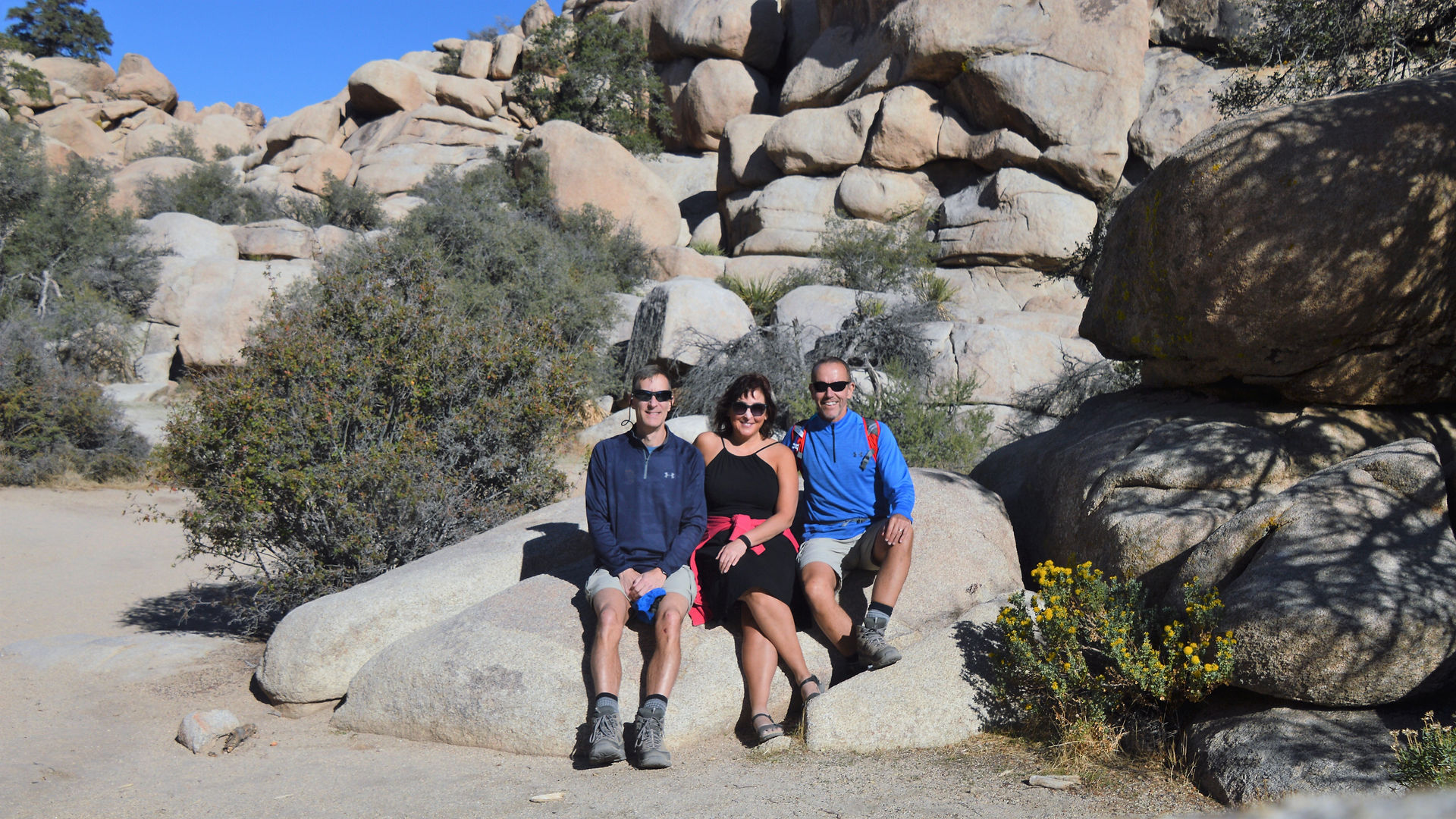 steve, dave and gina, unusual rock formation joshua tree national park
