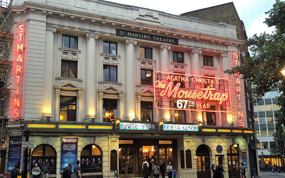 St Martins Theatre marquee in London for ‘The Mousetrap’ murder mystery play by Agatha Christie