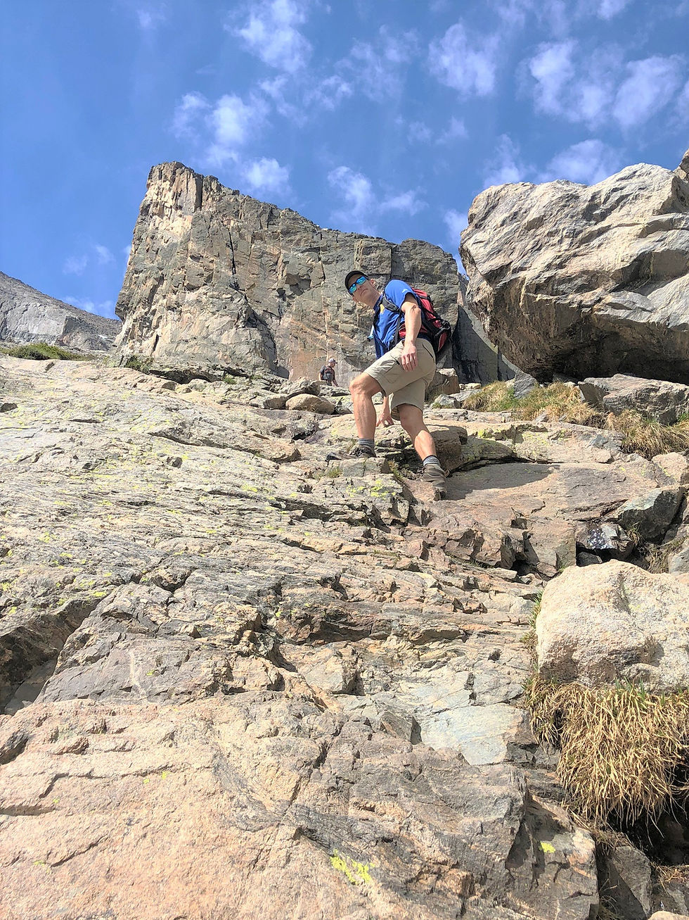 Rocky scramble on section of trail leading to Chasm Lake in Rocky Mountain National Park