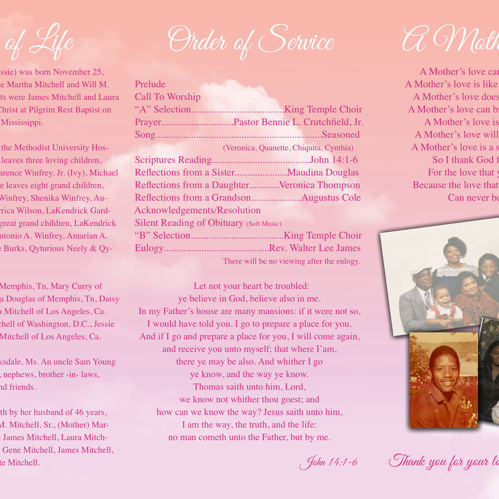 Funeral Program For Mrs. Augusta James (Inside)