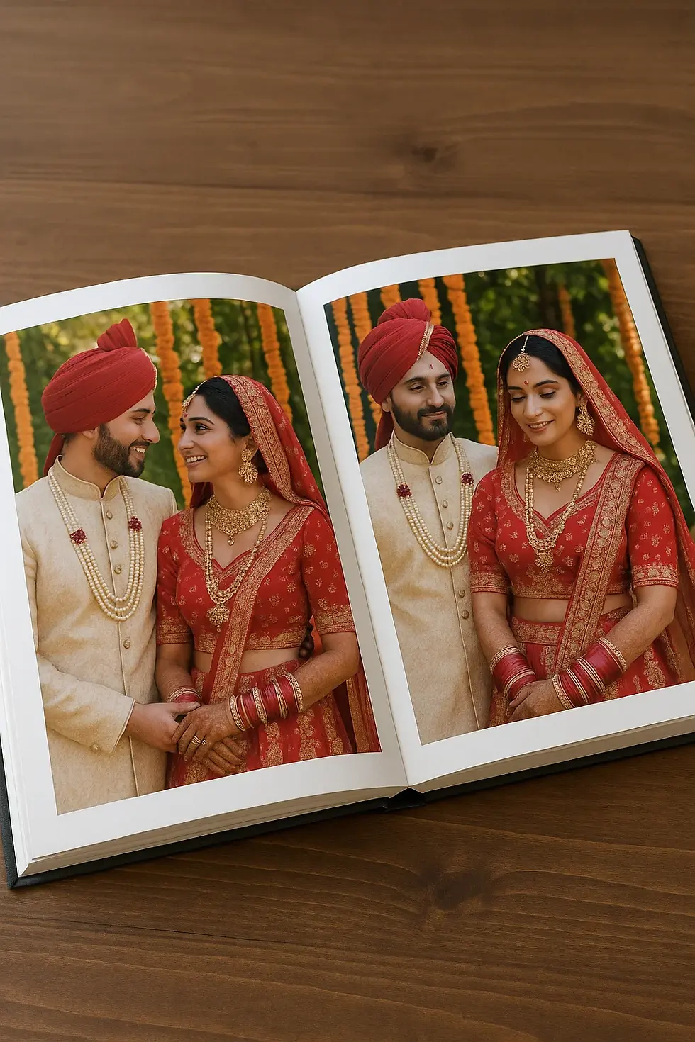 Wedding album design layout showing beautiful photo arrangement and typography