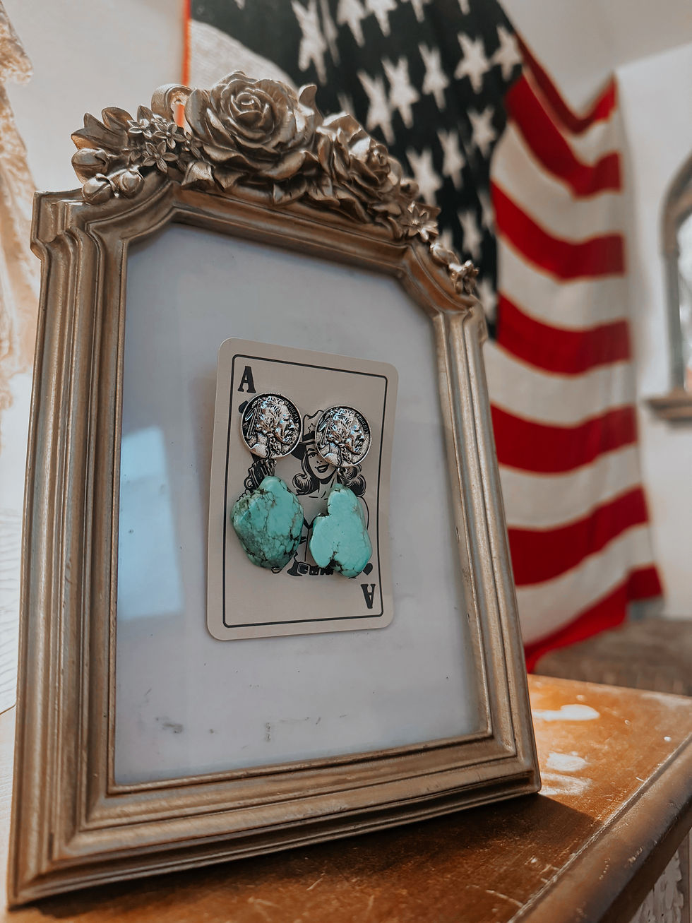 Thumbnail: Silvertone Indian Chief Coin and Turquoise Stone Earrings 