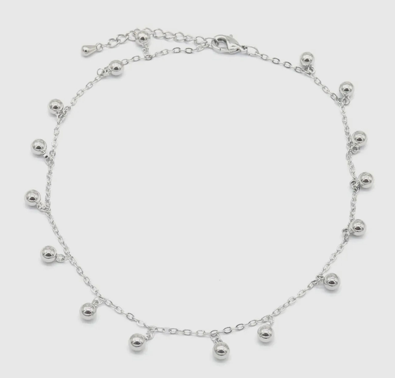  Ball Bead Anklet in 14k White Gold