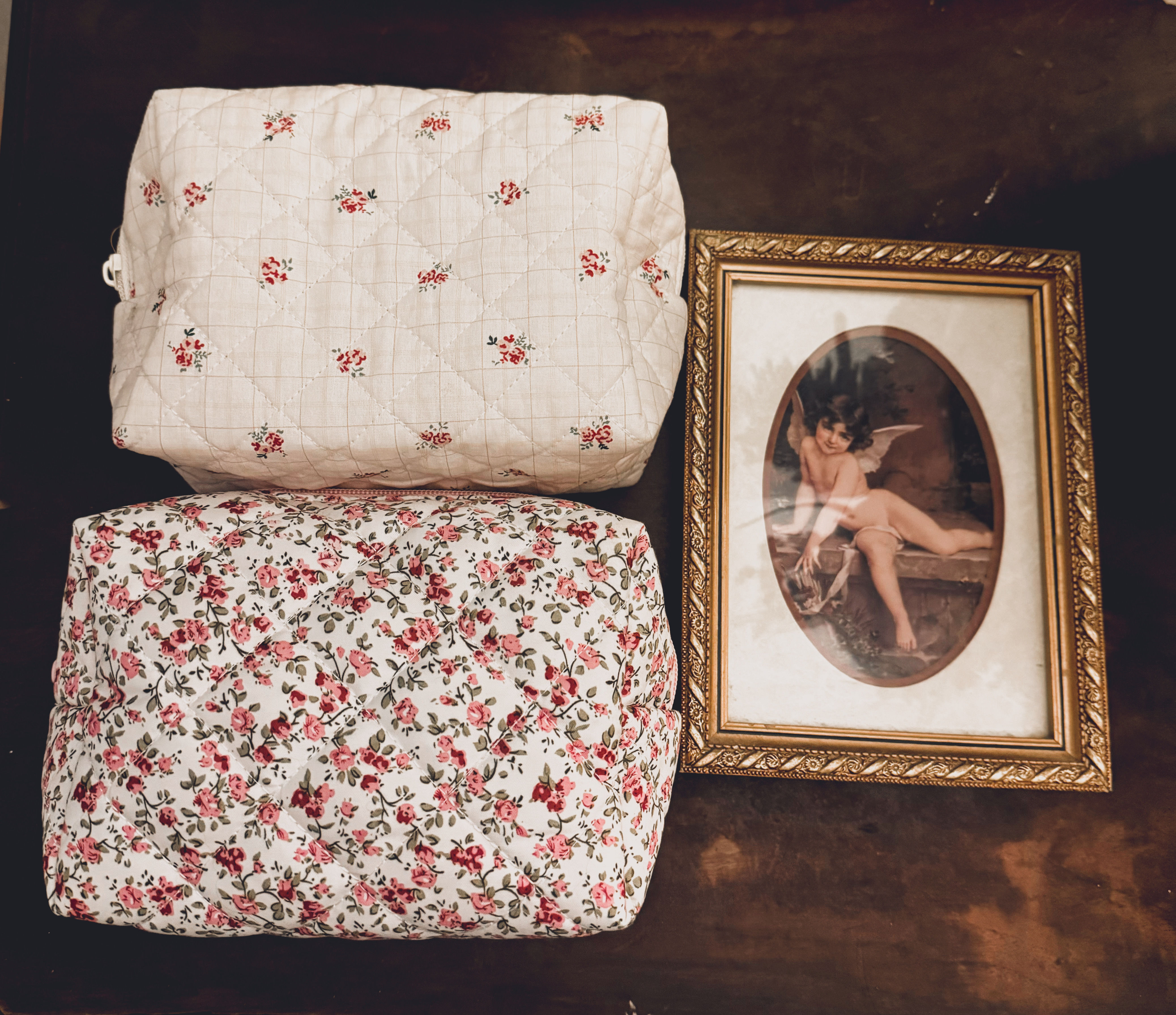 Quilted Cotton Cosmetic Travel Pouch