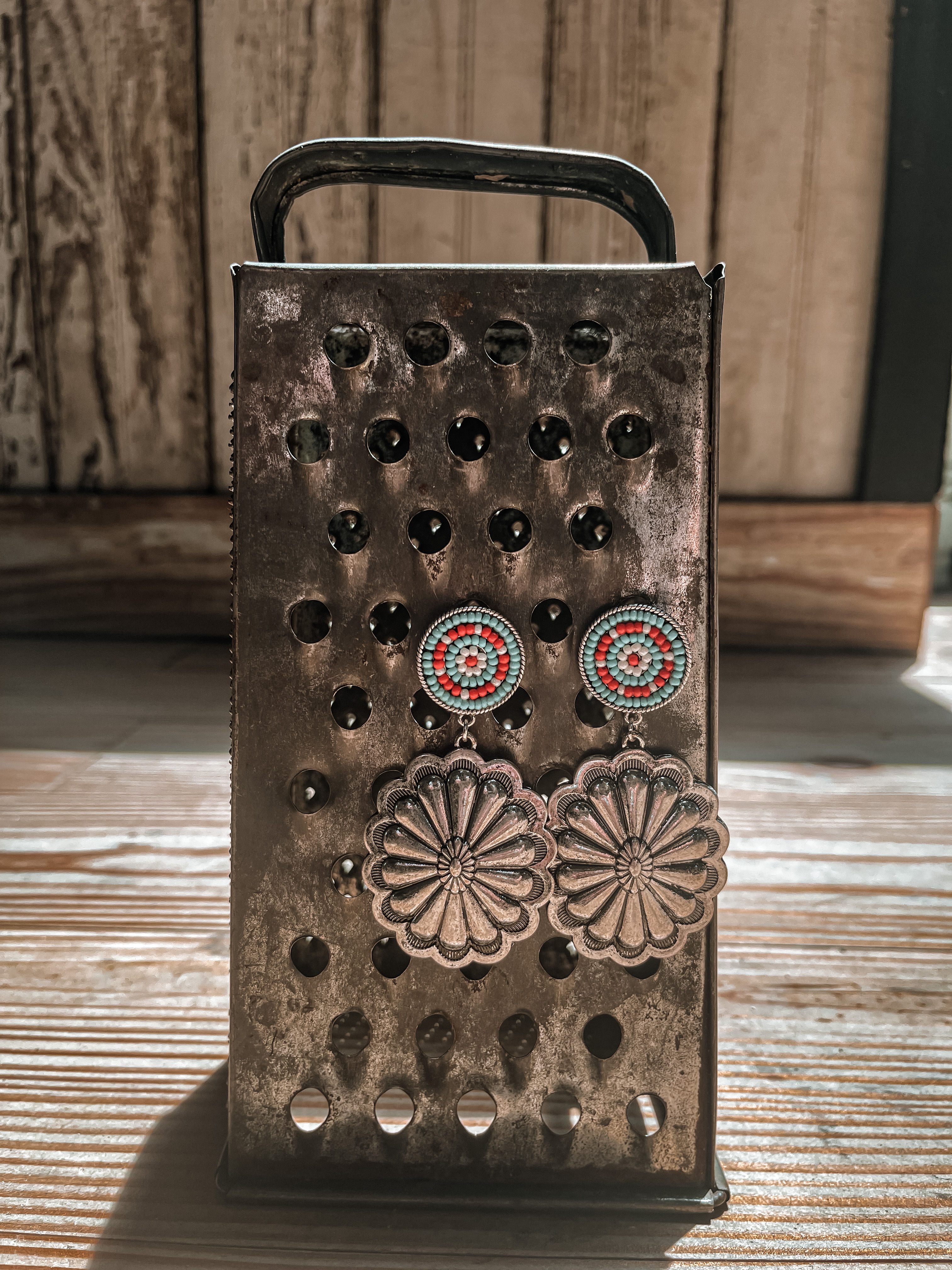 Turquoise Multi Silvertone Kingsville Concho Earrings 