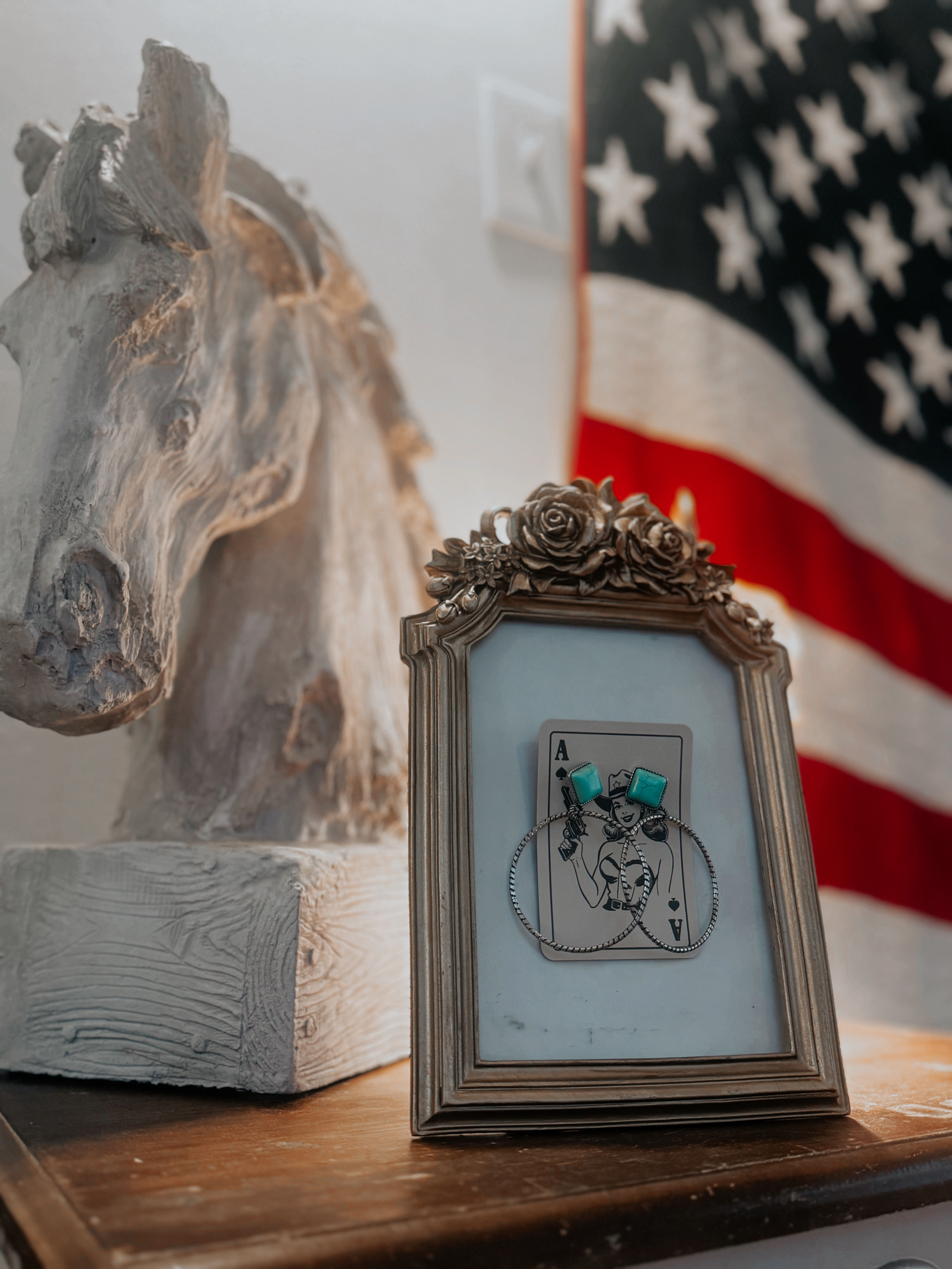 Turquoise Diamond Head Hoop Earrings