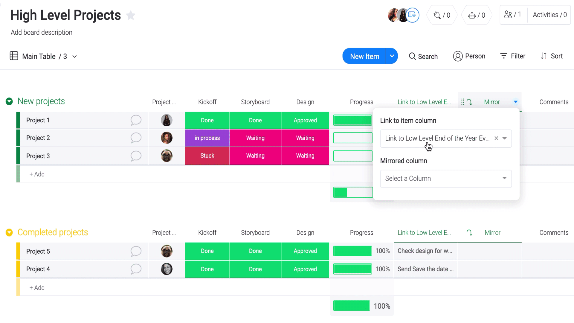 Connecting boards features on Monday.com