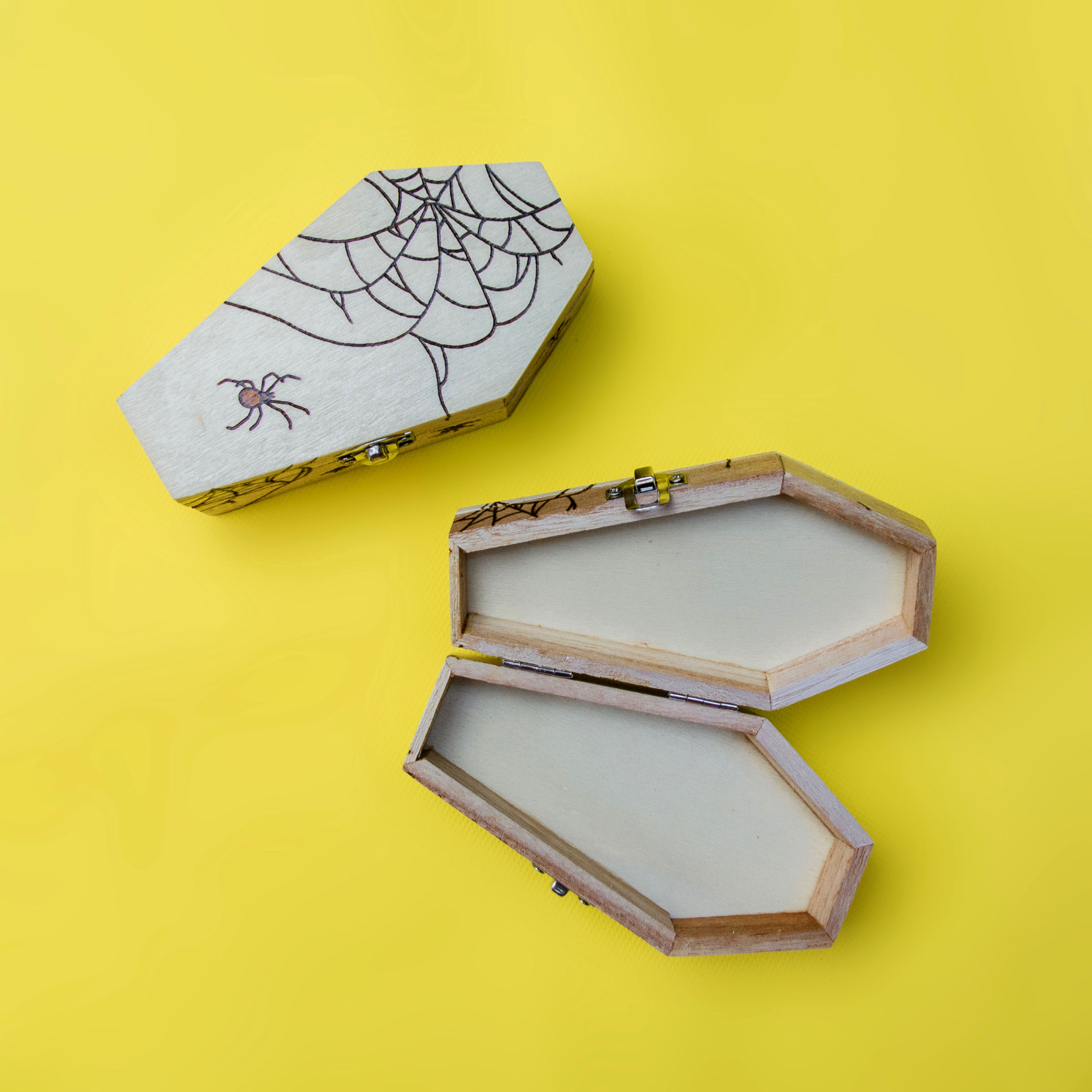 Coffin Wood Burned Trinket Boxes