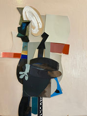 Cut paper and paint on board.
