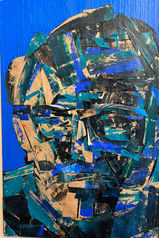 Cut paper bags and acrylic paint
