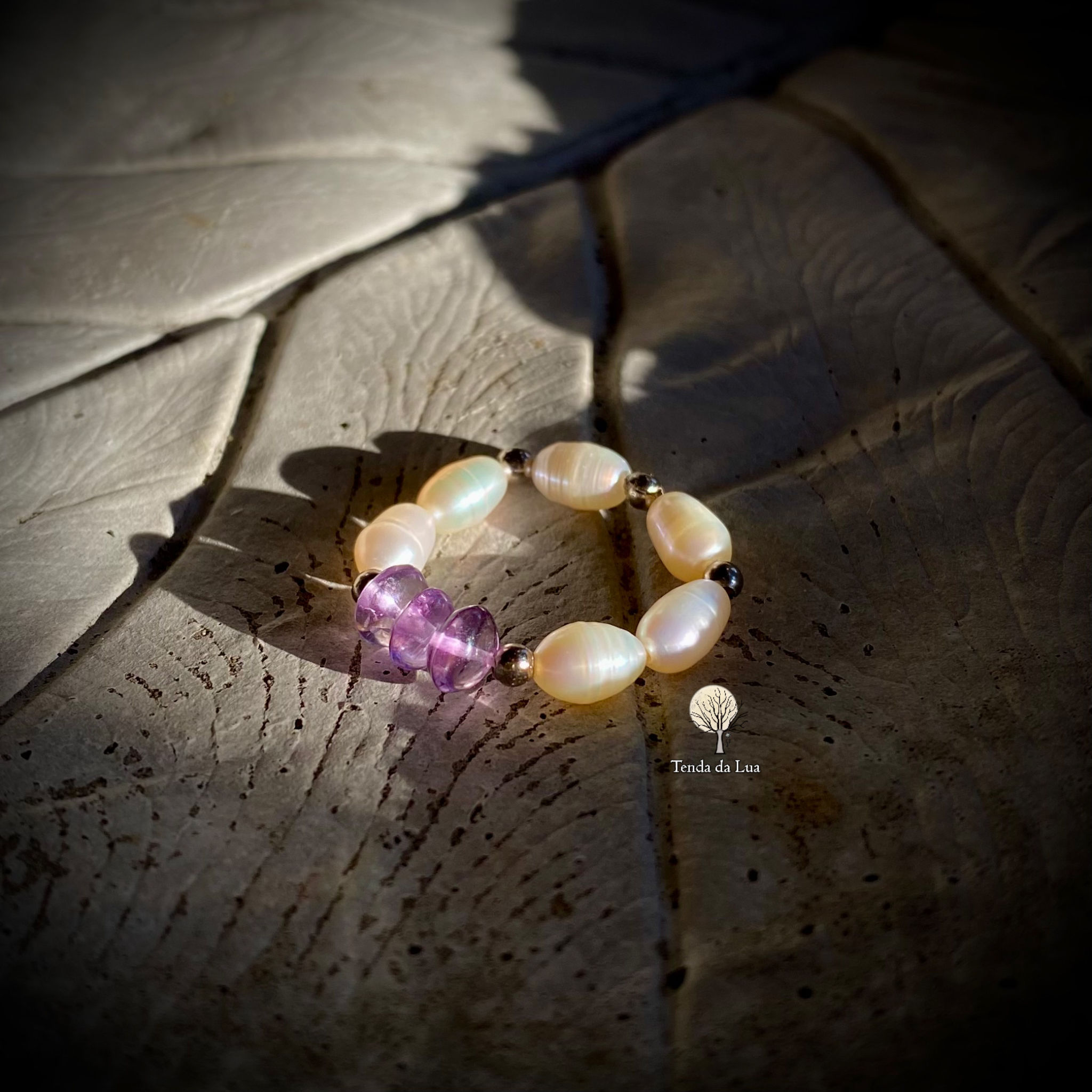 Anel Pérolas e Ametistas - Tam 17/18