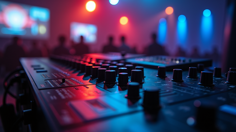 Plano detalle de un equipo de sonido profesional en un evento corporativo