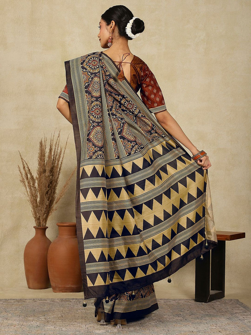 Thumbnail: pure crepe ajrakh saree