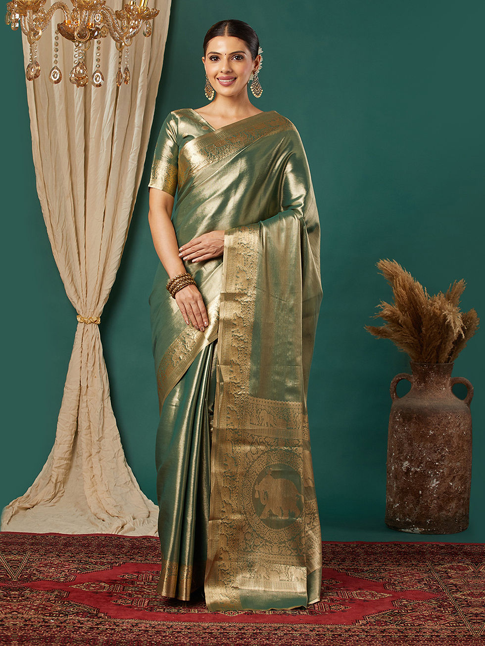 Thumbnail: Rishita Banarasee Tissue Silk Saree RHT 9002 GR1 Green