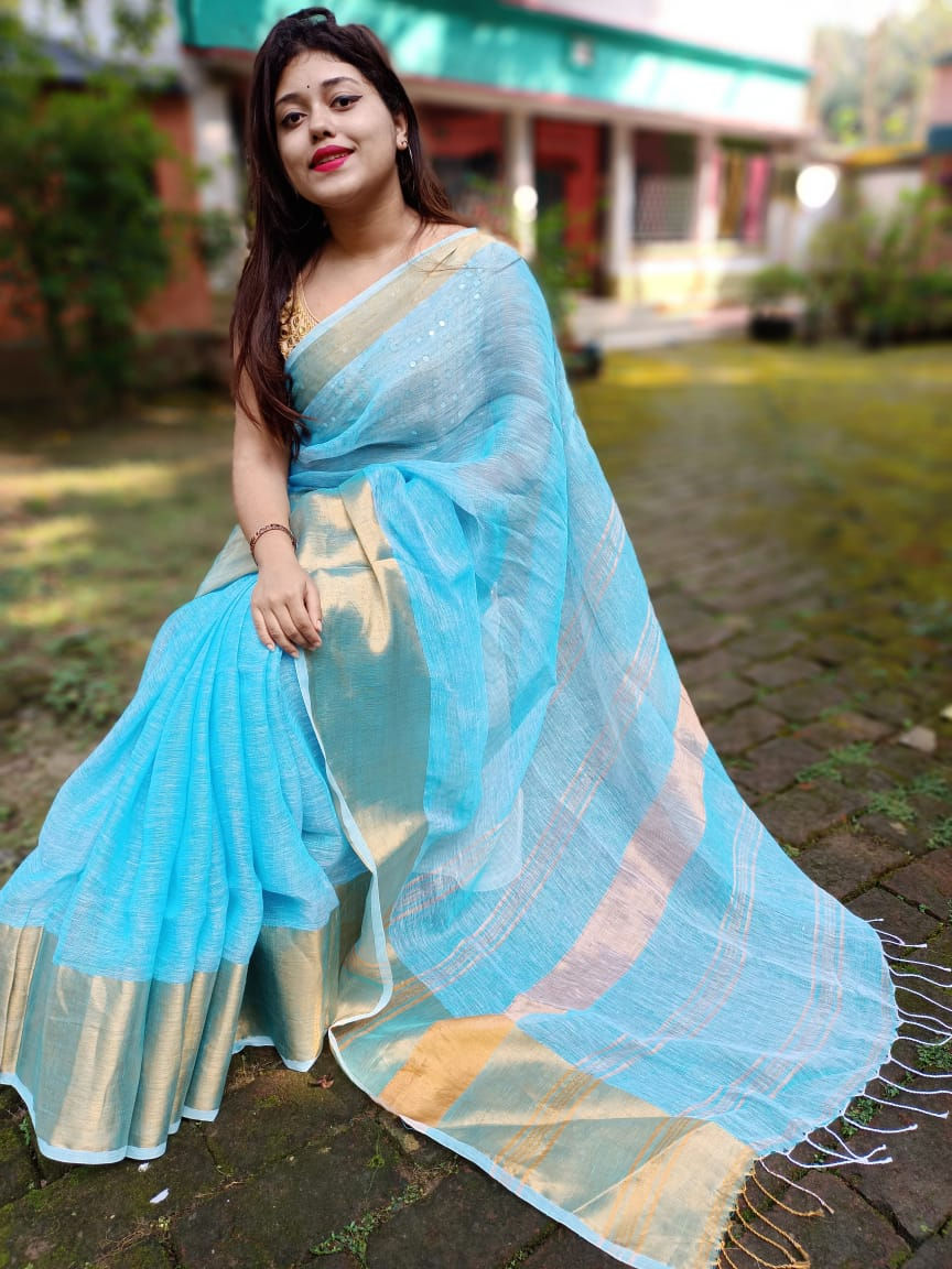Thumbnail: Manita Linen Saree MTLN 0203 BL1