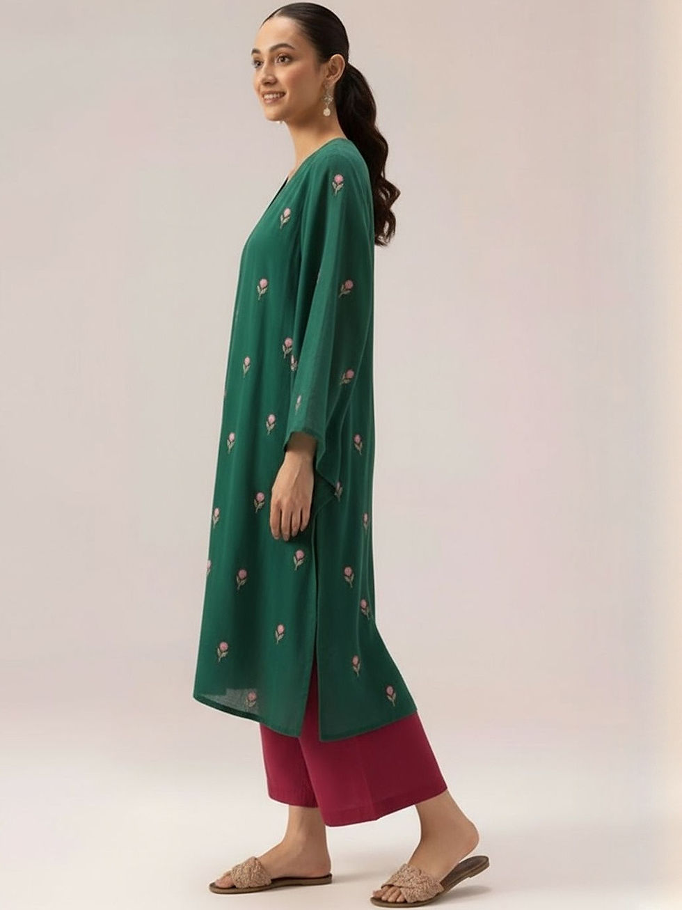 Thumbnail: Swara floral embroidered thread work kaftan kurta with palazo SWA 1590 GR2