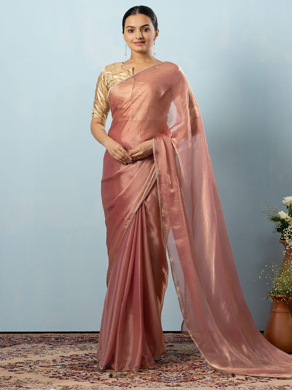 Pink ready to wear tissue silk saree