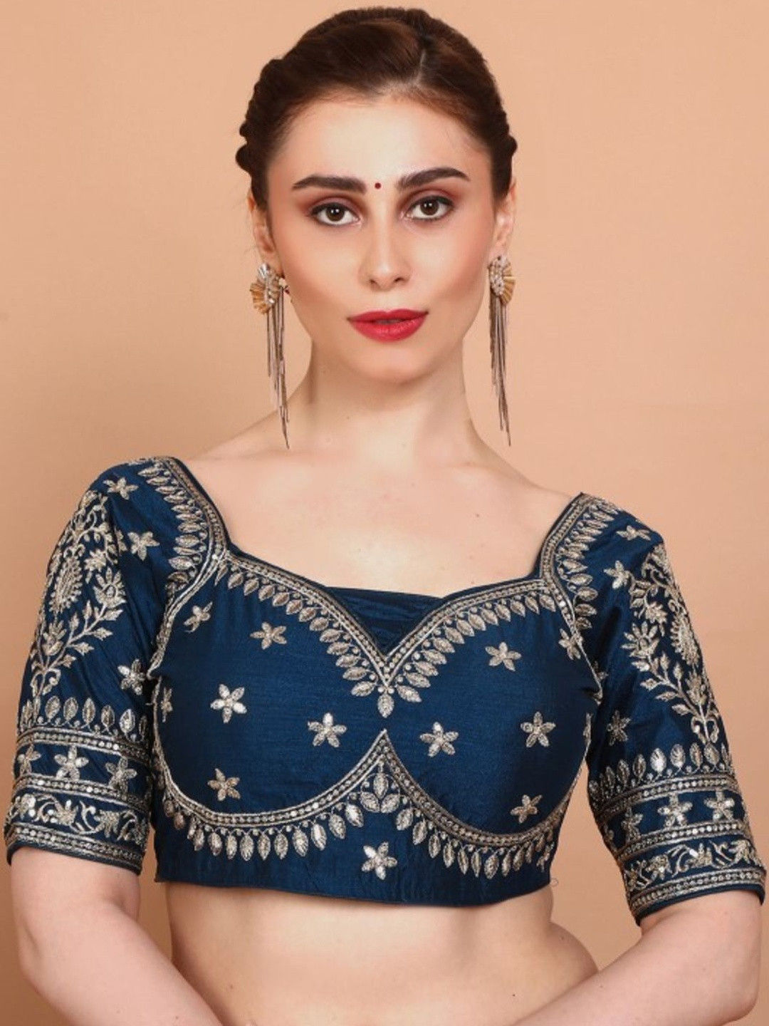 Isira Floral Embroidered Sweetheart Neck Silk Bridal Blouse ISR 6532 BL