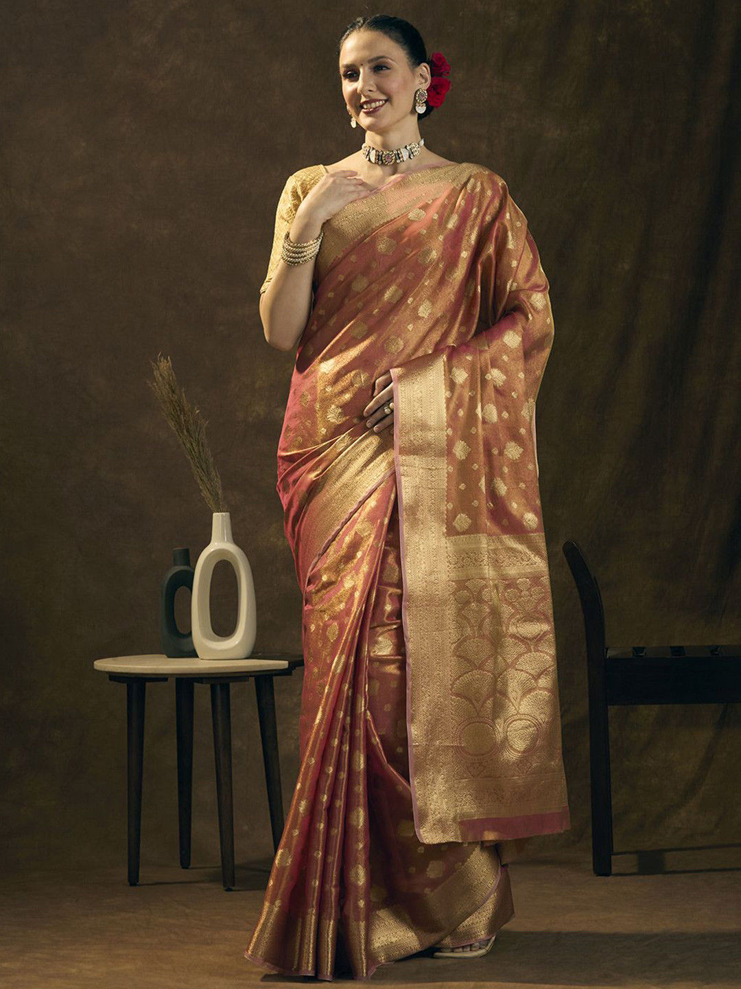 Ugraseni Floral Zari Tissue Celebrity Banarasi Saree UGR 1009 OR2 Orange