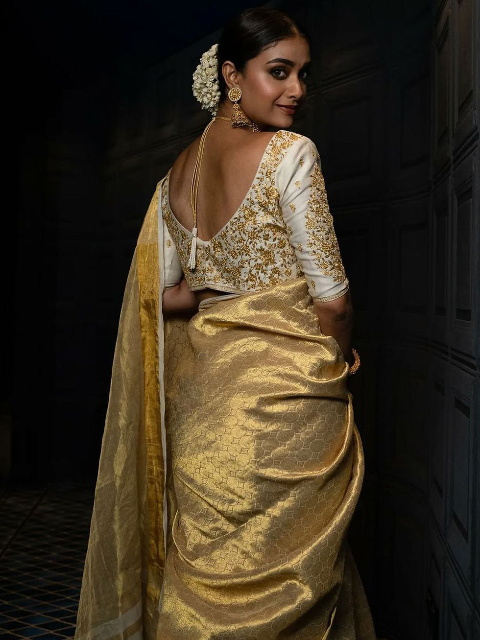 Thumbnail: Sanjiva Tissue Kanjivaram Silk Saree SJV 9023 GL1 Golden