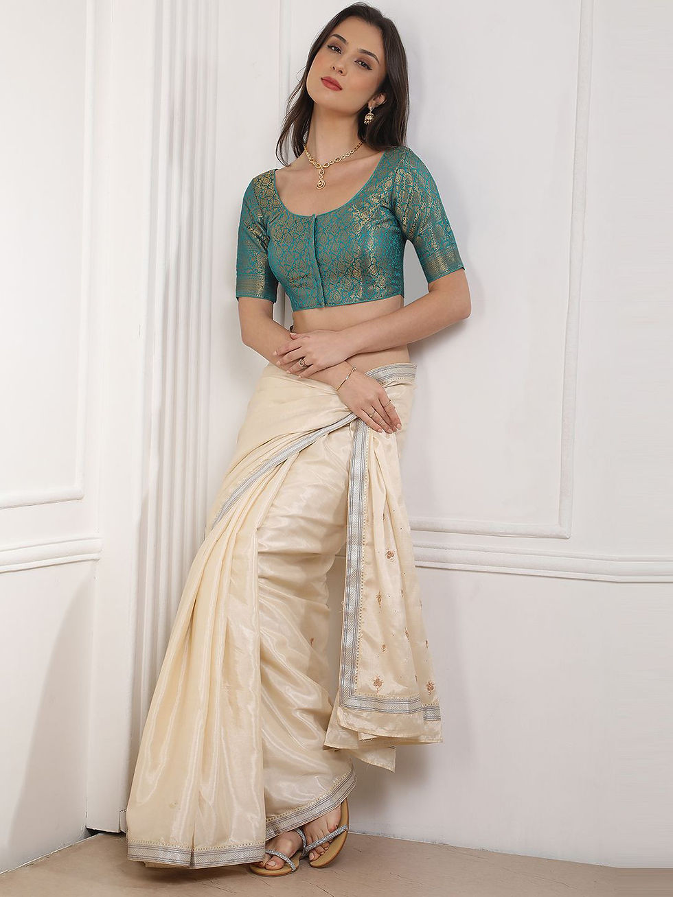 Thumbnail: Jivya woman padded silk  v neck blouse JIV 2290 SB