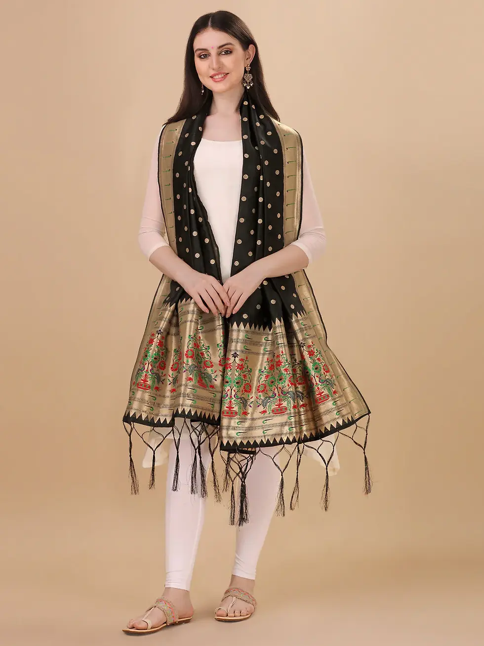 Thumbnail: Hansika Woven Paithani Silk Dupatta HNS 6031 BK