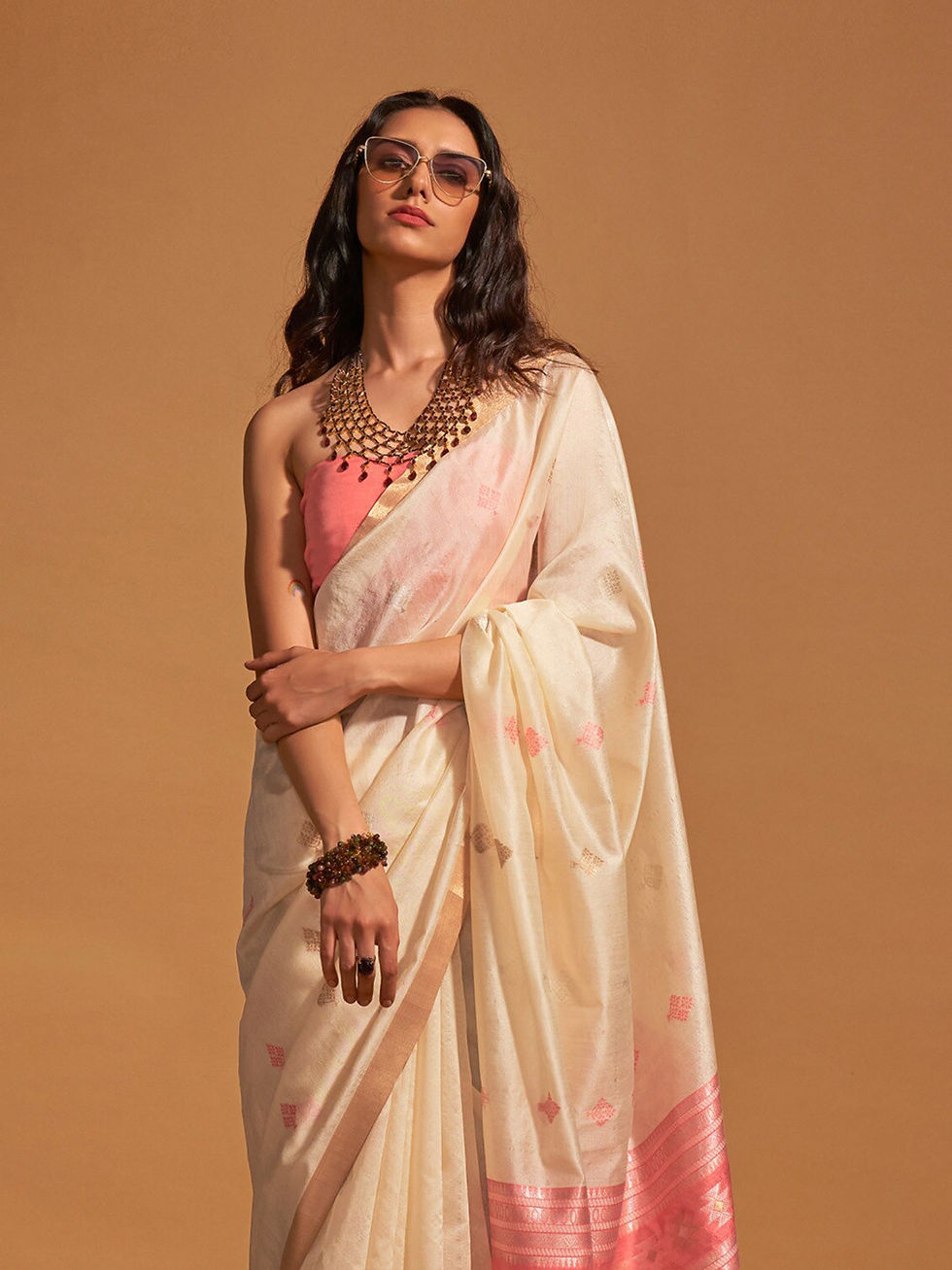 Thumbnail: Garuda Ikkat Silk Saree GRD 9020 WH1 Off White