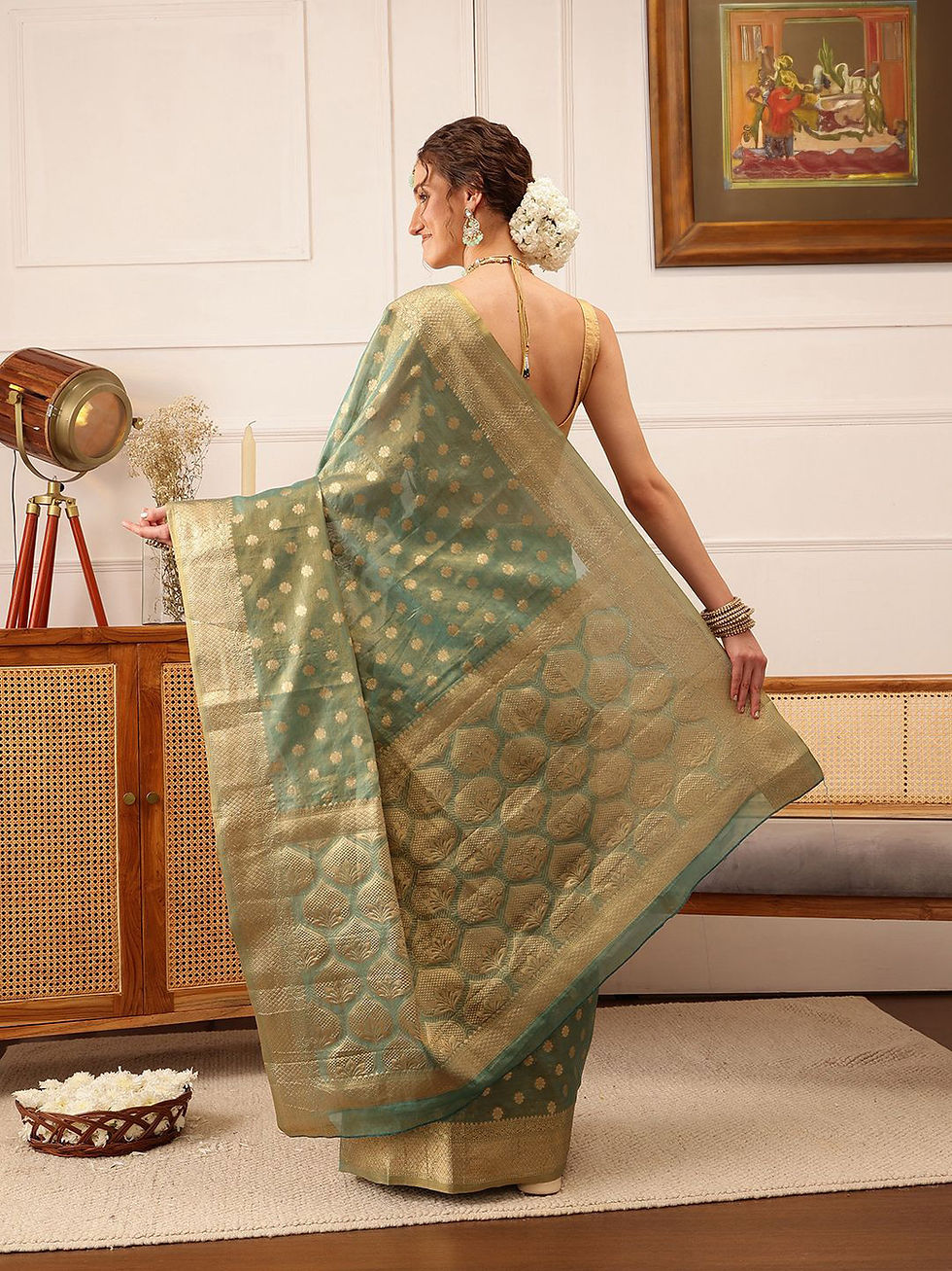 Thumbnail: Pratima Banarasee Tissue Silk Saree PRM 9002 GR4 Green