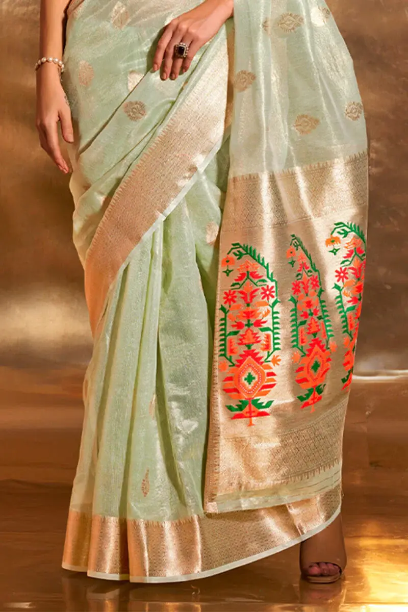 Thumbnail: Dyuthi Tissue Silk Paithani Saree DYU 2527 PST Pista Green