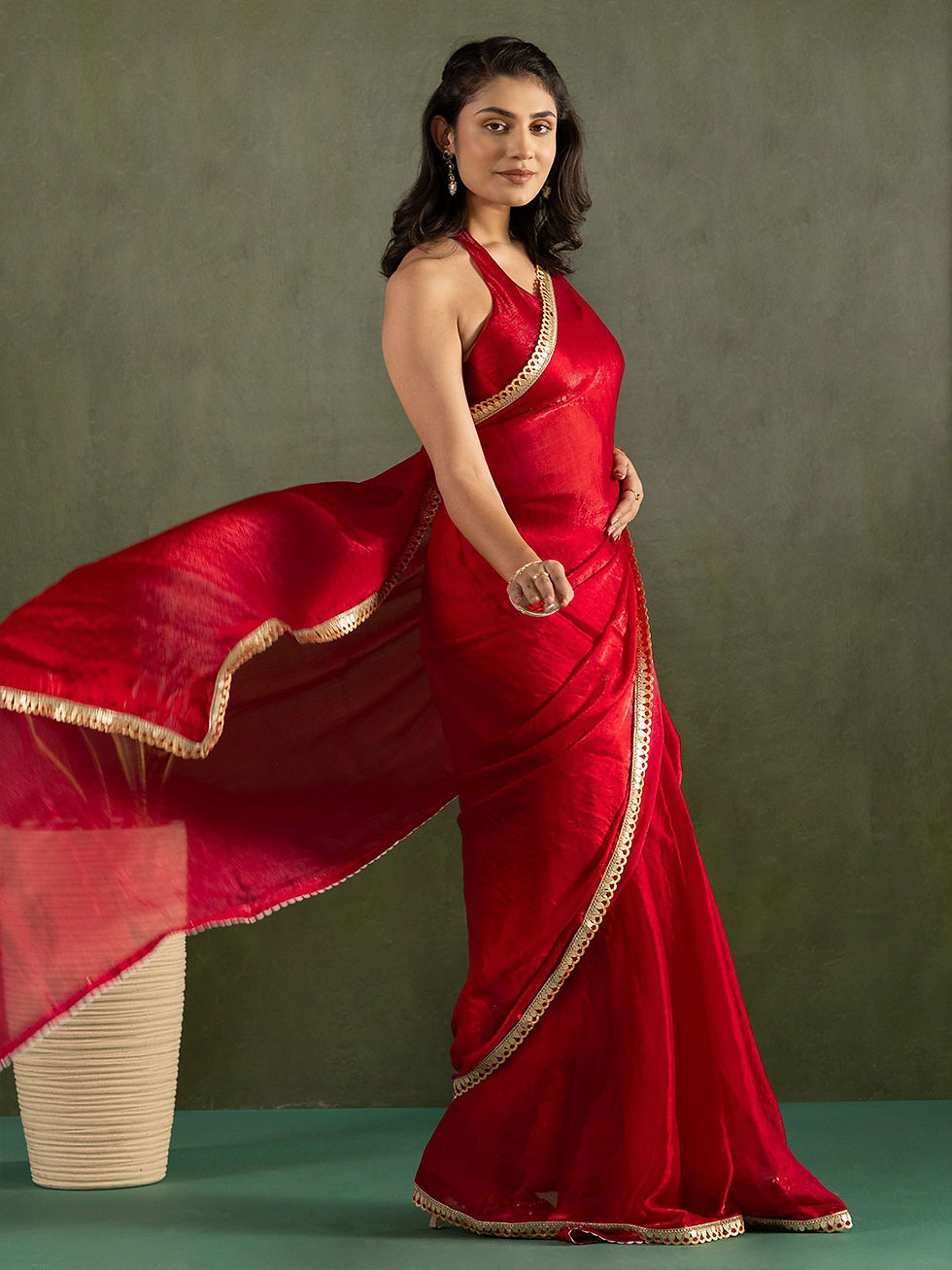Thumbnail: Wamika Designer Sequinned Chiffon Ready to Wear Saree WAM 1040 RD1 Red