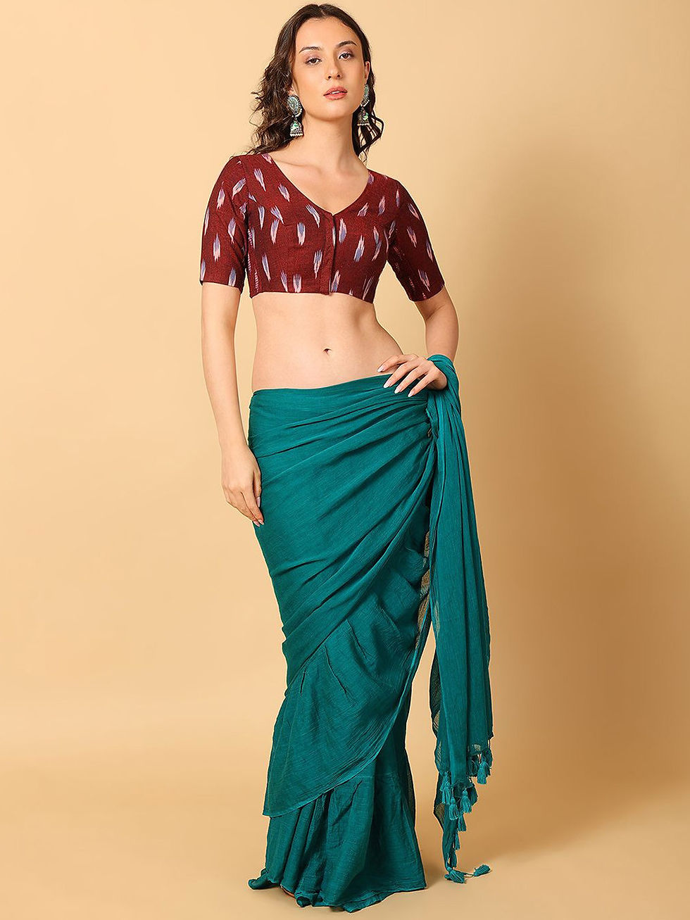 Thumbnail: Ketaki handloom cotton ikkat blouse formal KET 1900 BR1