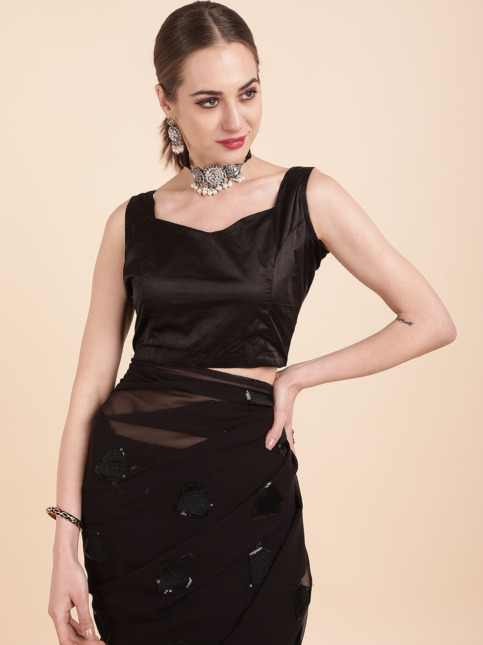 Thumbnail: Georgette Sequinned Cocktail Partywear Saree