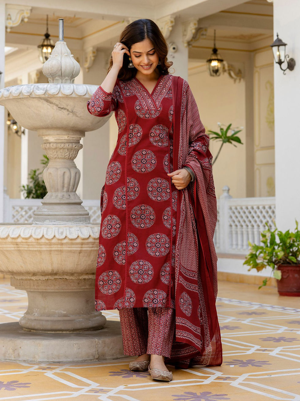 Thumbnail: Gunjita women mirror work kurta with trouser and dupata GUJ 1590 MR