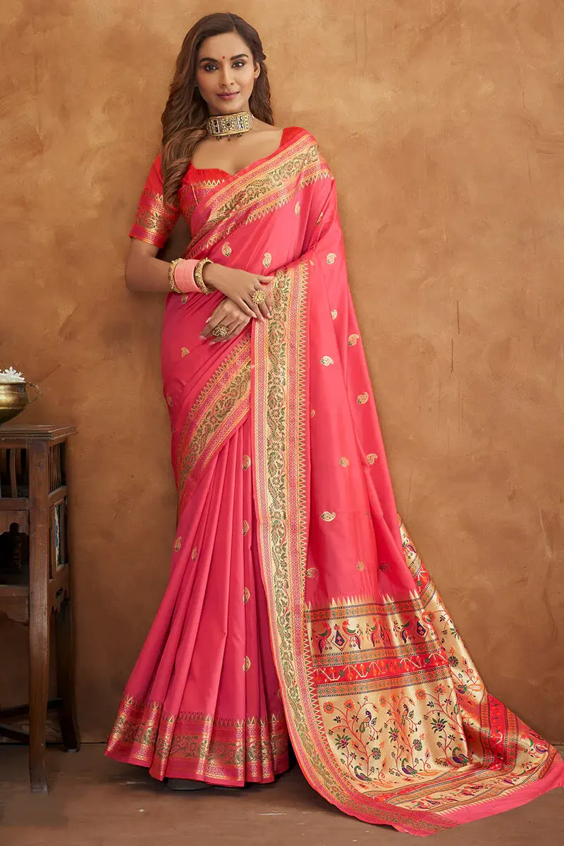 Thumbnail: Woman in Pink Paithani Silk Saree