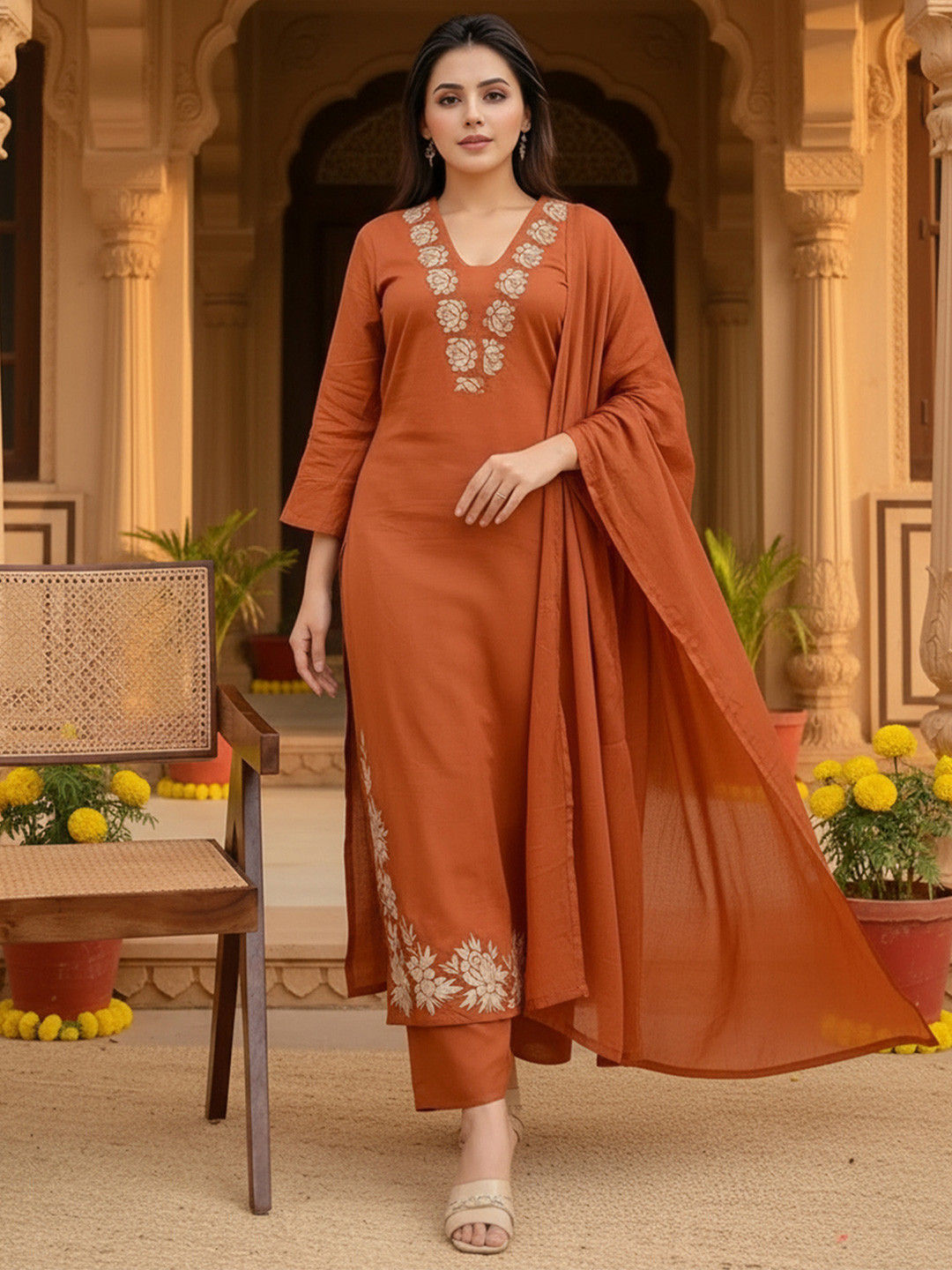 Arundhati woman floral embroidered rayon blend kurta trouser ADH 1890 CO