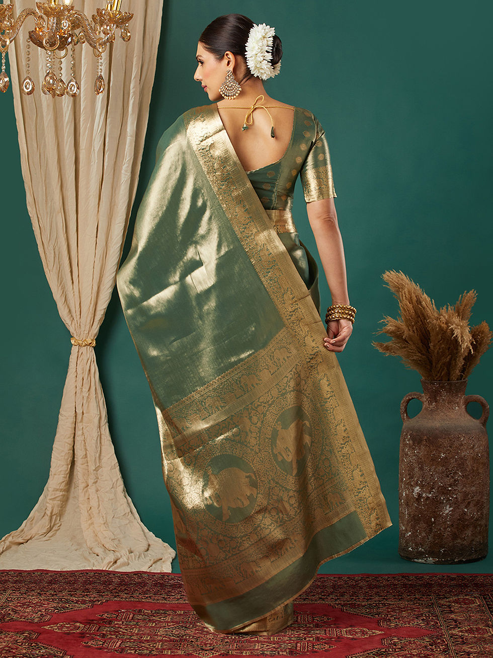 Thumbnail: Rishita Banarasee Tissue Silk Saree RHT 9002 GR1 Green