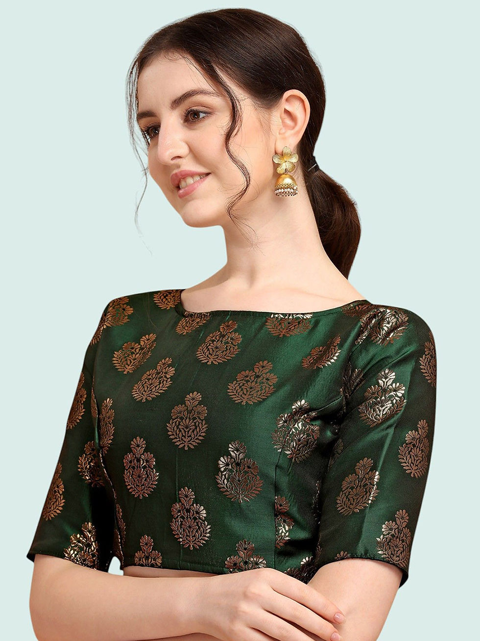 Thumbnail: Anji woven design boat neck blouse ANJ 1800 GR