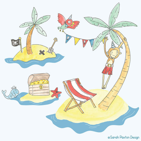 Pirate beach party spot illustrations with pirate animals