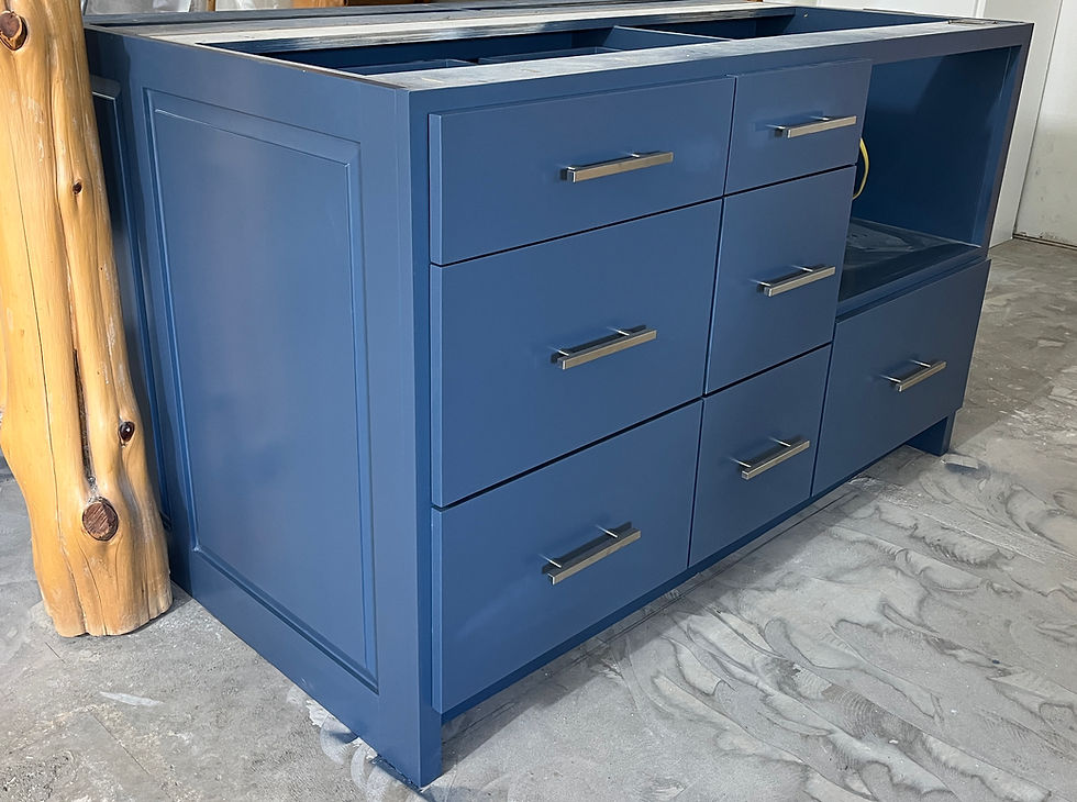 Close-up view of custom wood cabinet door with intricate grain