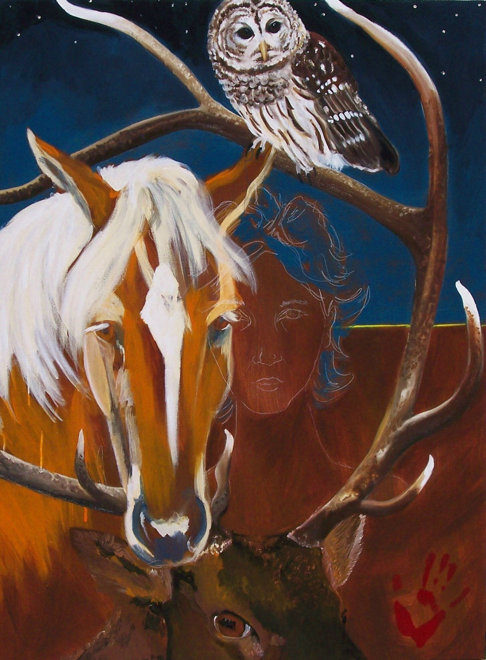 My Totems mixed media on canvas 36"x48" J. Cocoma Hustis-artist's permanent collection
