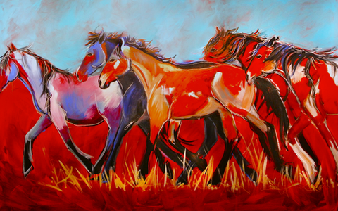 Prairie Phantoms Mixed Media on Canvas 60"x 95"  J. Cocoma Hustis -Permanent Collection at Chisholm Trail Heritage Museum Duncan, OK